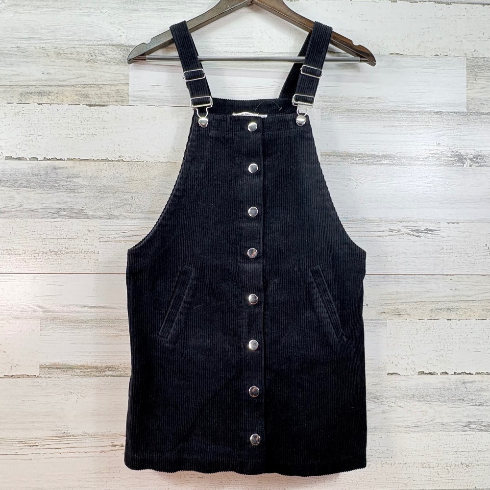 Mi Ami Francescas Black Corduroy Button Front Pinafore Jumper‎ Dress M Overalls